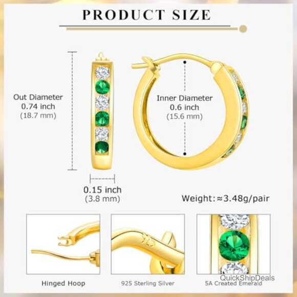 Sterling Silver or 14K Gold Plated Chunky Hoop Earrings with CZ Stones - Picture 6 of 7